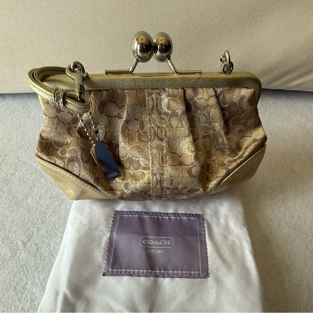 Coach Authentic Gold and Tan Clutch